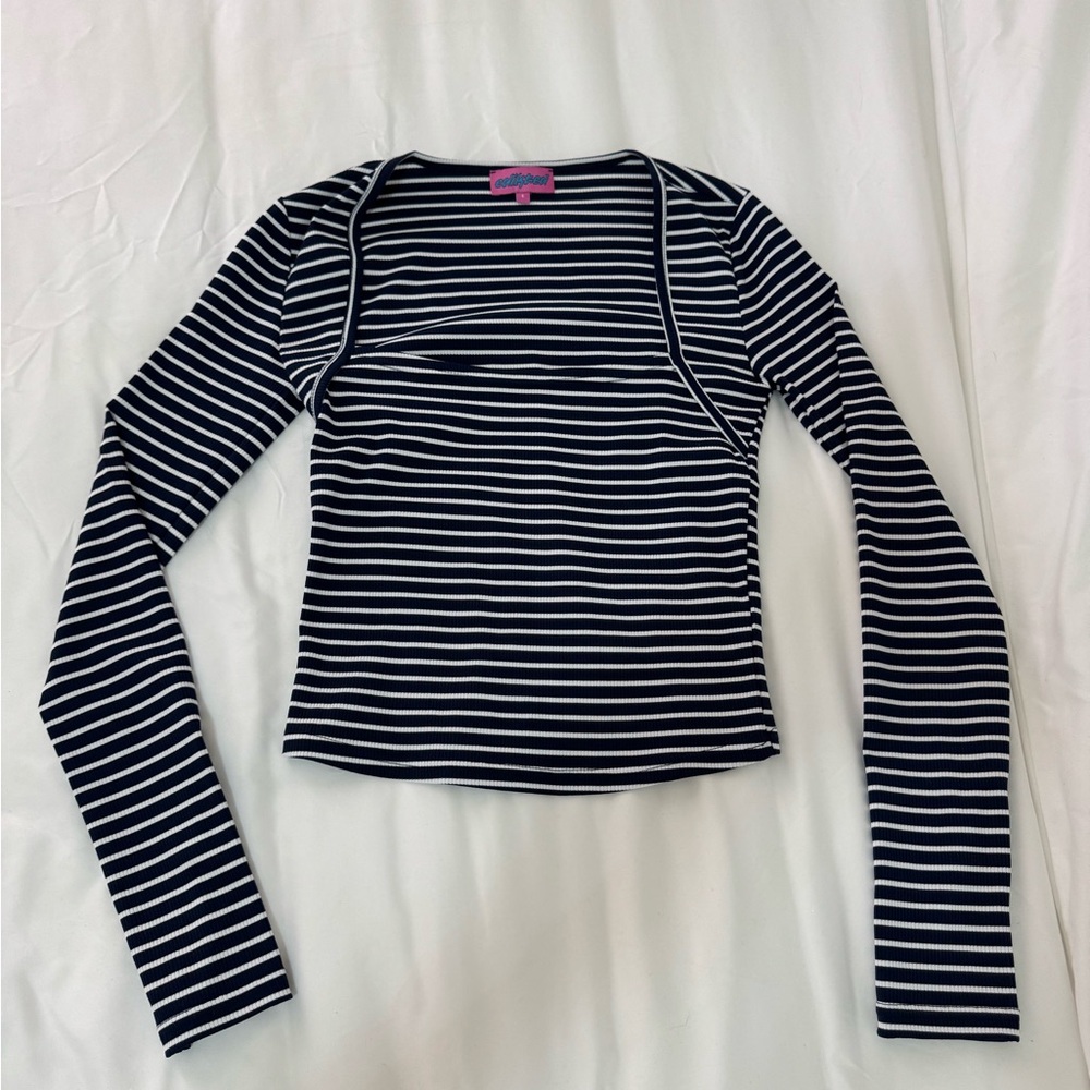 EDIKTED STRIPPED NAVY TOP